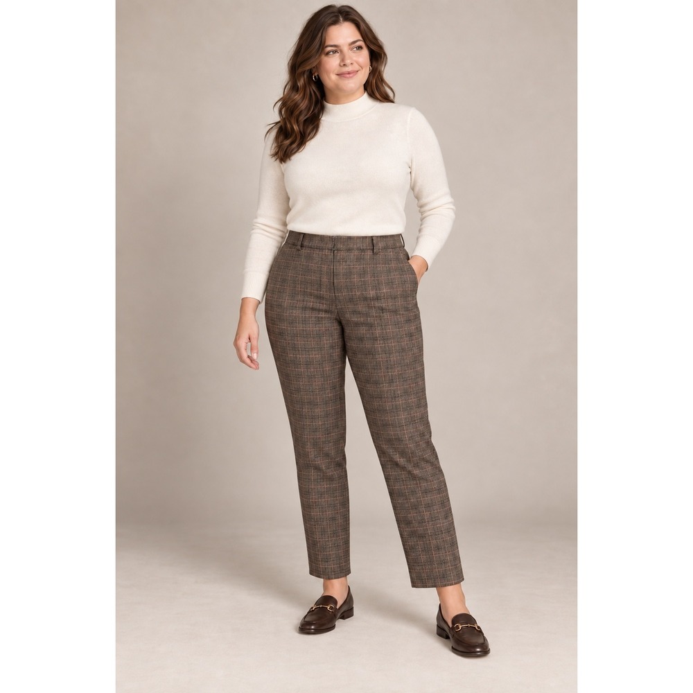 NWT Talbots Luxe Wool Slim Ankle Pants Brown Plaid 16 Dark Academia Old Money